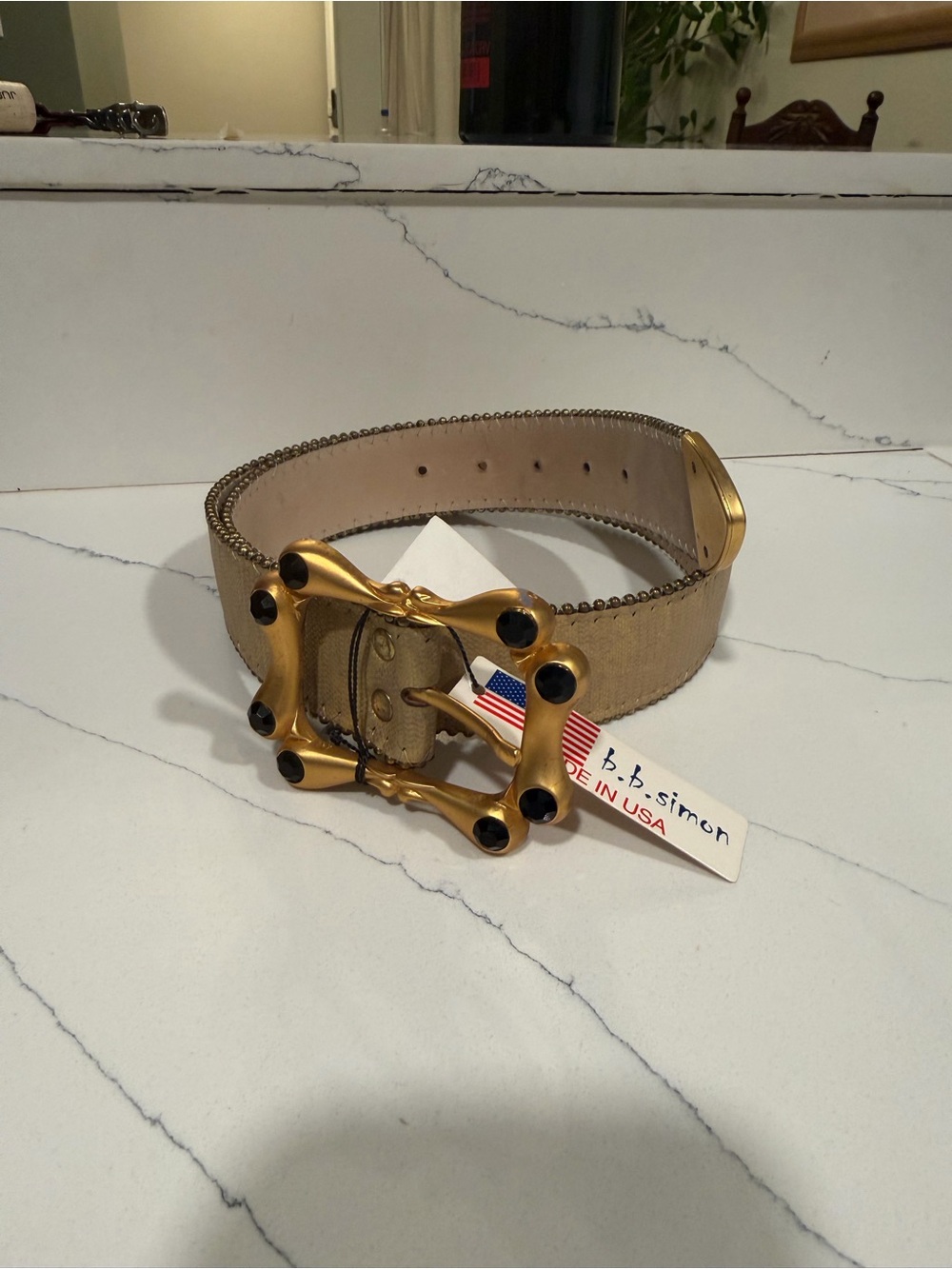 NWT Vintage B.B. Simon Tan Beige Gold Black Crystal Western